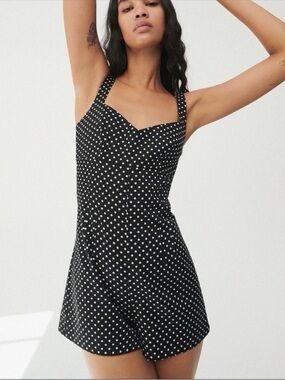 Zara Black & White Polka Dot Romper | XS | Sweetheart Neckline